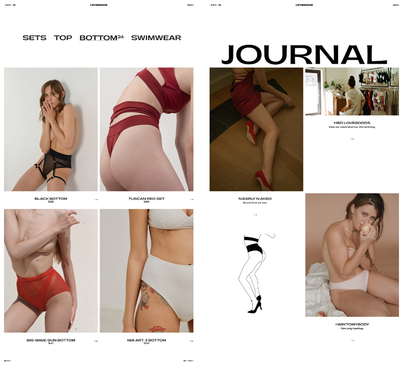 LOVEGOODS lingerie brand web design by @mashiqo and @tokitoshi.