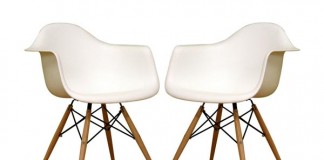 Set of two Baxton Studio Fiorenza White Plastic Armchairs with Wood Eiffel Legs