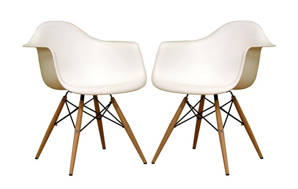 Set of two Baxton Studio Fiorenza White Plastic Armchairs with Wood Eiffel Legs Set of two Baxton Studio Fiorenza White Plastic Armchairs with Wood Eiffel Legs