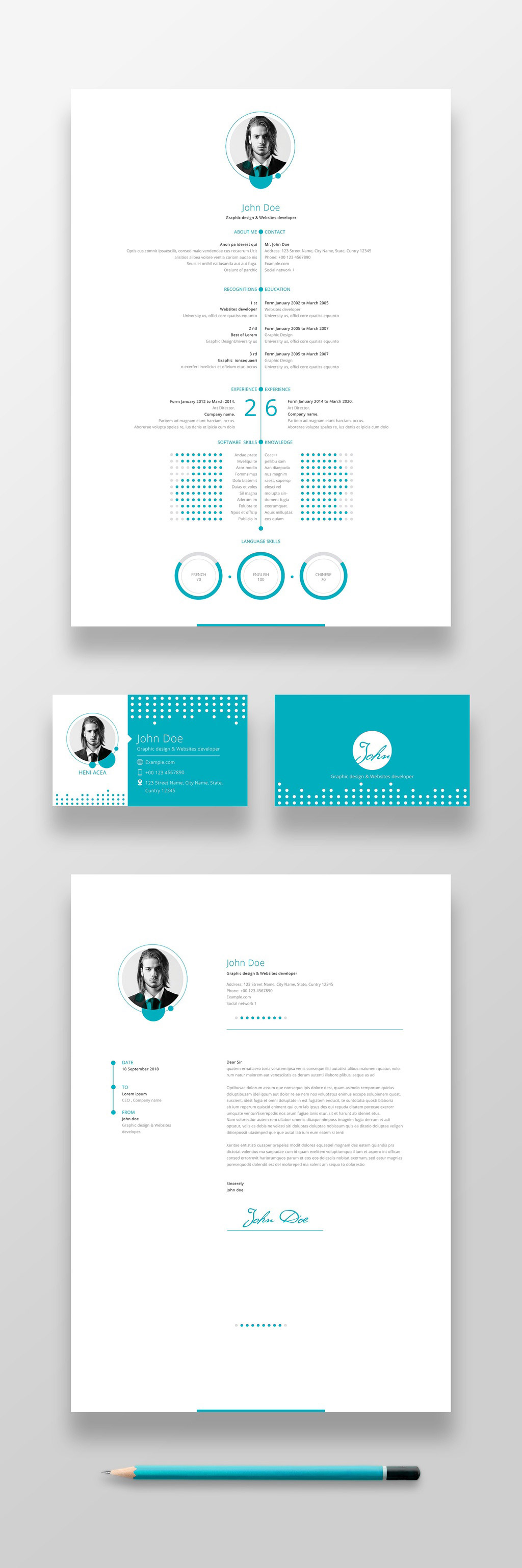 Blue Resume, CV, Cover Letter, and Business Card Templates