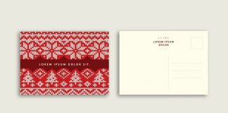 Christmas Postcard Templates with Knitted Pattern Textures for Adobe Illustrator