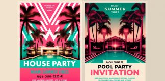 Customizable Retro Pool Party Flyers for Adobe Photoshop