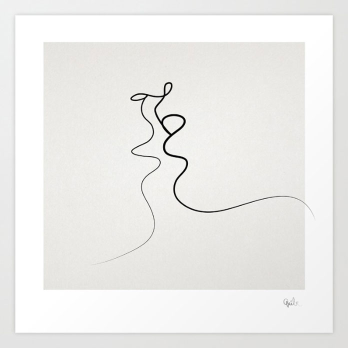 Kiss, drawing created from one single line.