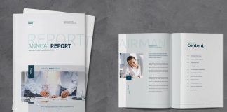 A modern and minimalist annual report brochure for Adobe InDesign.