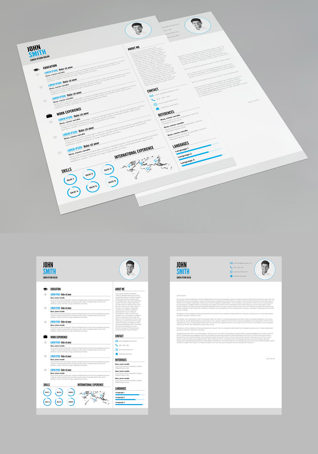 Resume and Cover Letter Template with Blue Accents