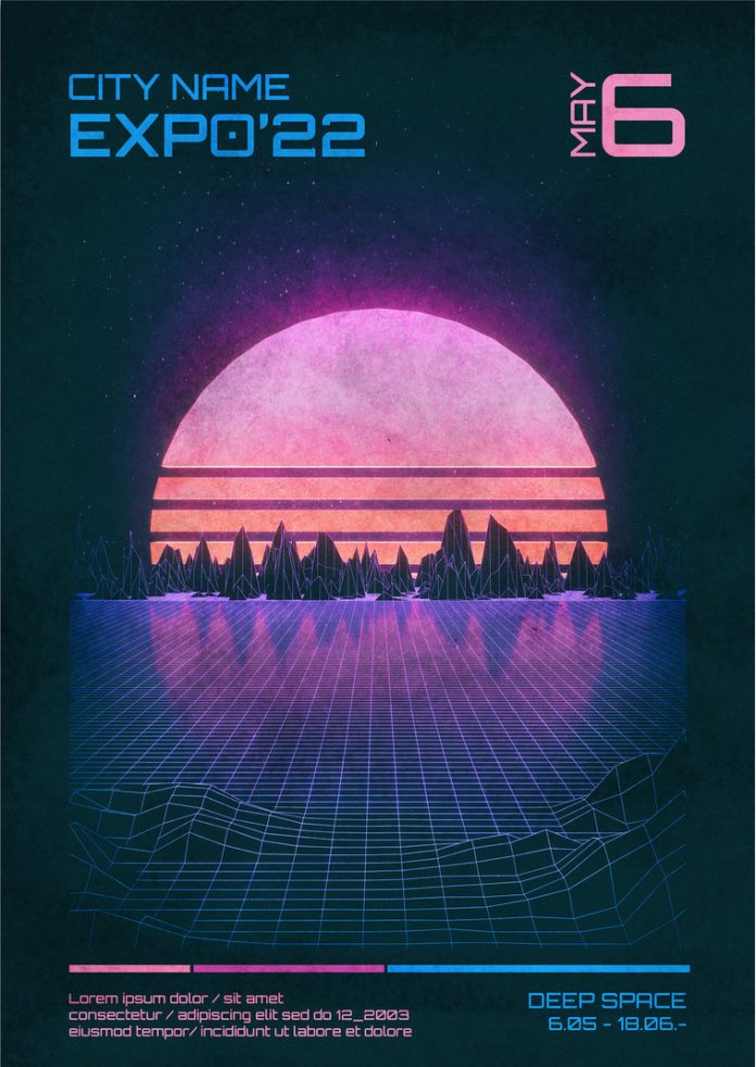Retro 80s Sci-Fi Event Poster Template for Adobe Photoshop