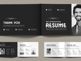 A Clean Black and White Resume Booklet Design Template for Adobe InDesign