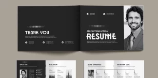 A Clean Black and White Resume Booklet Design Template for Adobe InDesign