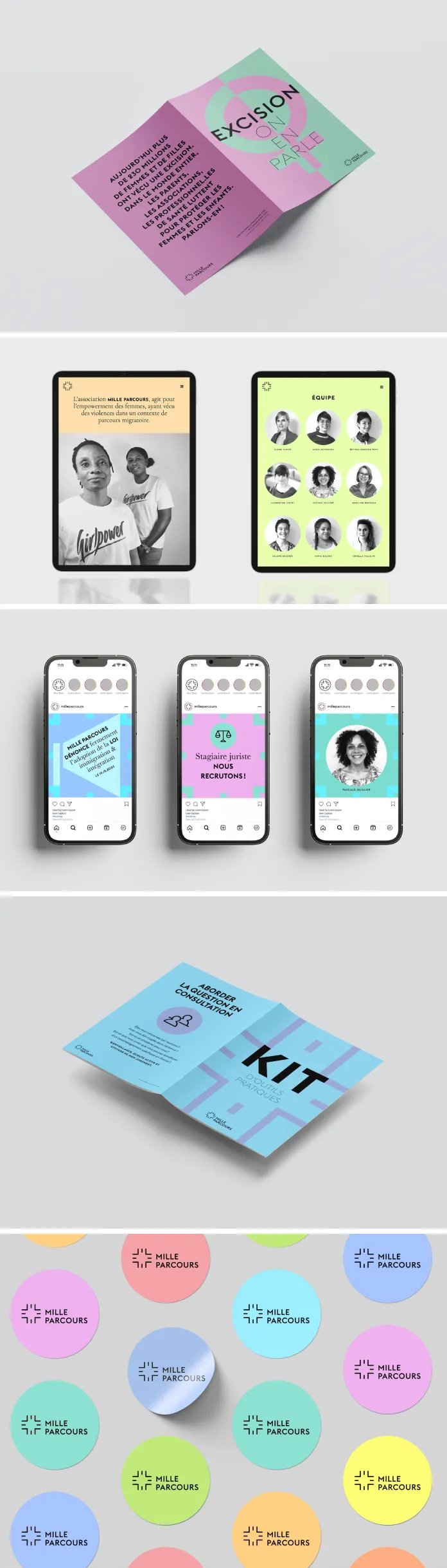 Creation of a visual identity, print and web materials, and establishment of the Mille Parcours association by Clémentine Tantet