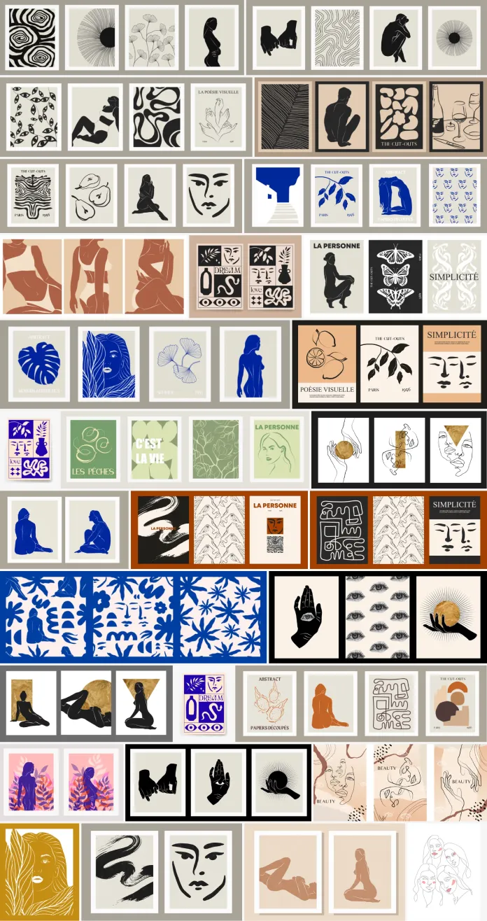 Download printable wall art vector graphics of trending, minimalist Boho styles