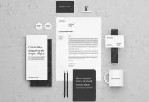 Simple Top View Stationery Photoshop Mockup