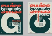 Typographic Swiss Graphic Design Poster Template with Bold Font Elements by Blackcatstudio